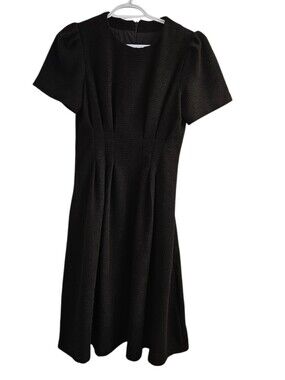 Black Tweed Midi Fit-and-Flare Dress